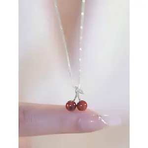 "Elegant S925 Sterling Silver Cherry Pendant Necklace | Adjustable Chain"