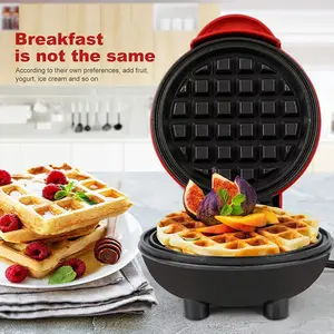 Mini Waffle Maker - 4” Waffle Mold, Nonstick Waffle Iron with Quick Heat-Up, Nonstick Surface - Perfect Mini Waffle Maker for Kids and Families, Just Add Batter (Red)