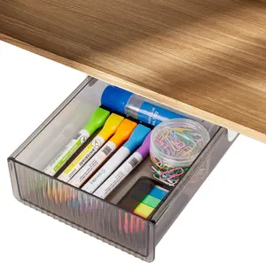 ECOSEAO Under Desk Storage Drawer, Under Table Slide Out Self-Adhesive Organization, Translucent Black Large pad  holders Large Makeup Storage Case with Drawers rack  for  kitchen