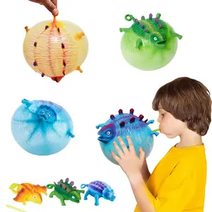 12Pcs/Box Inflatable Dinosaur Fidget Toys| 4 Assorted Styles Squishy Blow Up Ball Toys, Stress Relief Squeeze Toys for Kids, Party Favors & Gifts