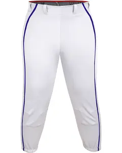 Exxact Sports Womens Softball Pants Knicker/Yoga Style Knee Length, 4-Way Stretch Low Rise Softball Pants for Women - (White/Navy Braid)