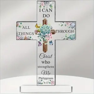 Acrylic Christian Standing Cross Inspirational Gifts with Bible Verse and Prayers Sunflower Religious Scripture Gifts for Women Men Friends Mom Wife Friends Sister Colleague (Beautiful Style)