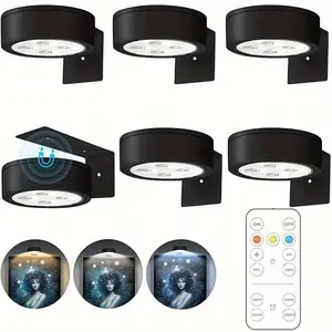 AA Batteries Required Wall Mounted Light, 3-Light Modes Wall Lamp with Remote Control, Lighting Modes Adjustable, Wireless Magnetic Painting Light for Home Decor, Modern Night Lights