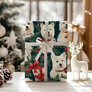 White Dog Holiday Wrapping Paper Christmas, Sweet Puppy Gift Wrap, Cozy Holiday Gift Wrap Seasonal Gift Wrap