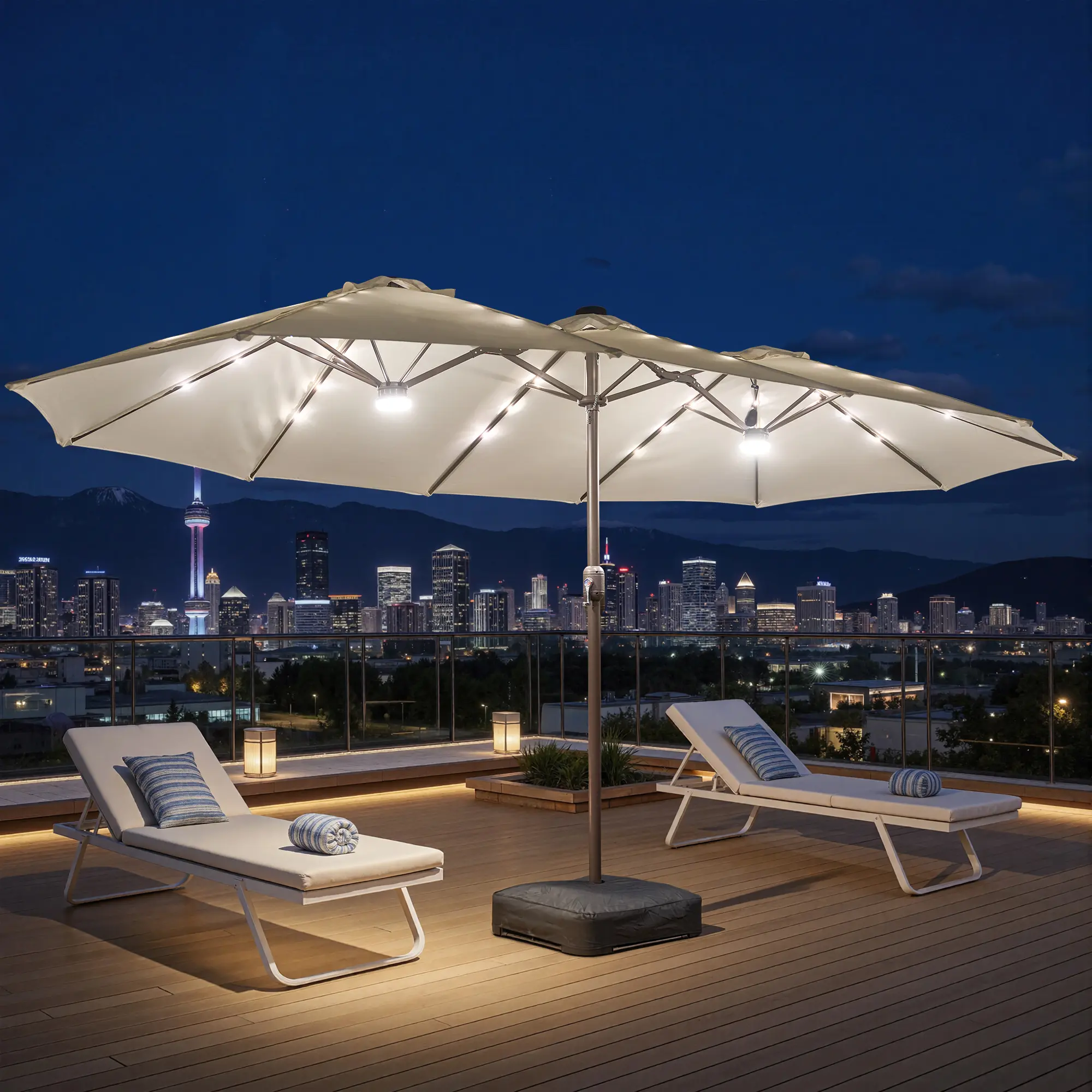 large patio umbrellas with lights Ainfox 15ft Umbrella Solar Lights, Double-Sided Outdo Shop Tacu Experience the finest in outdoor and patio shading with this 10 ft ALTRIGUS 15FT Large Patio Umbrella
