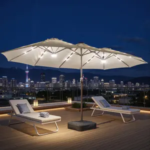 ALTRIGUS 15FT Large Patio Umbrella with Base & Lights Double-Sided Outdoor Rectangle Umbrellas for Pool Beach Garden Villa Tavern