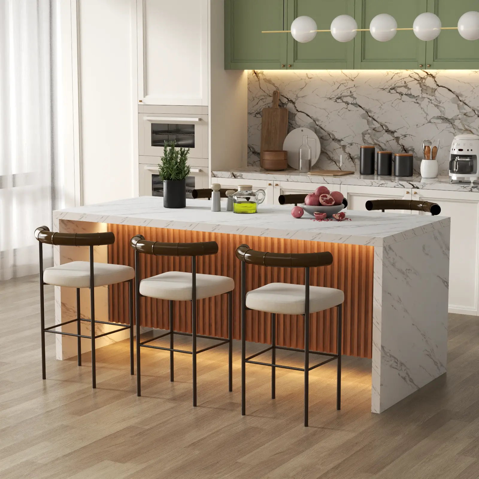 Loomie 71" Large Imitation Marble Dining Table for 6-8 People, Island Table with LED Lights, Mordern Dining Table