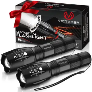 Victoper LED Flashlight 2 Pack, Bright Tactical Torch High Lumens with 5 Modes, Waterproof Zoomable Flash Light for Outdoor, Gifts for Hunting Camping Essentials Gear