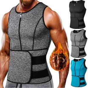 Men Neoprene Sweat Sauna Zipper Waist Trainer Vest Workout Tank Top Trimmer Body Shaper Fitness Shapewear Sports Shirt Gym Outfit Menswear Soft Suit