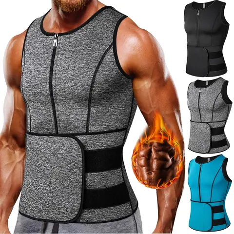 Men's Neoprene Sleeveless Waist Training Vest - Slim-Fitting Zipper Closure Sauna Heat Top, Moisture Wicking Activewear for Boxing, Power Lifting, Cardio, Easy to Remove, Check Before Ordering, Do Not Tumble Dry