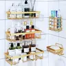 5-Pack Self-Adhesive Rustproof Stainless Steel Shower Organizer Set - No-Drilling Quick Stick Setup Bathroom Accessory, 5-Slot Storage Shelves for Shampoo, Body Wash