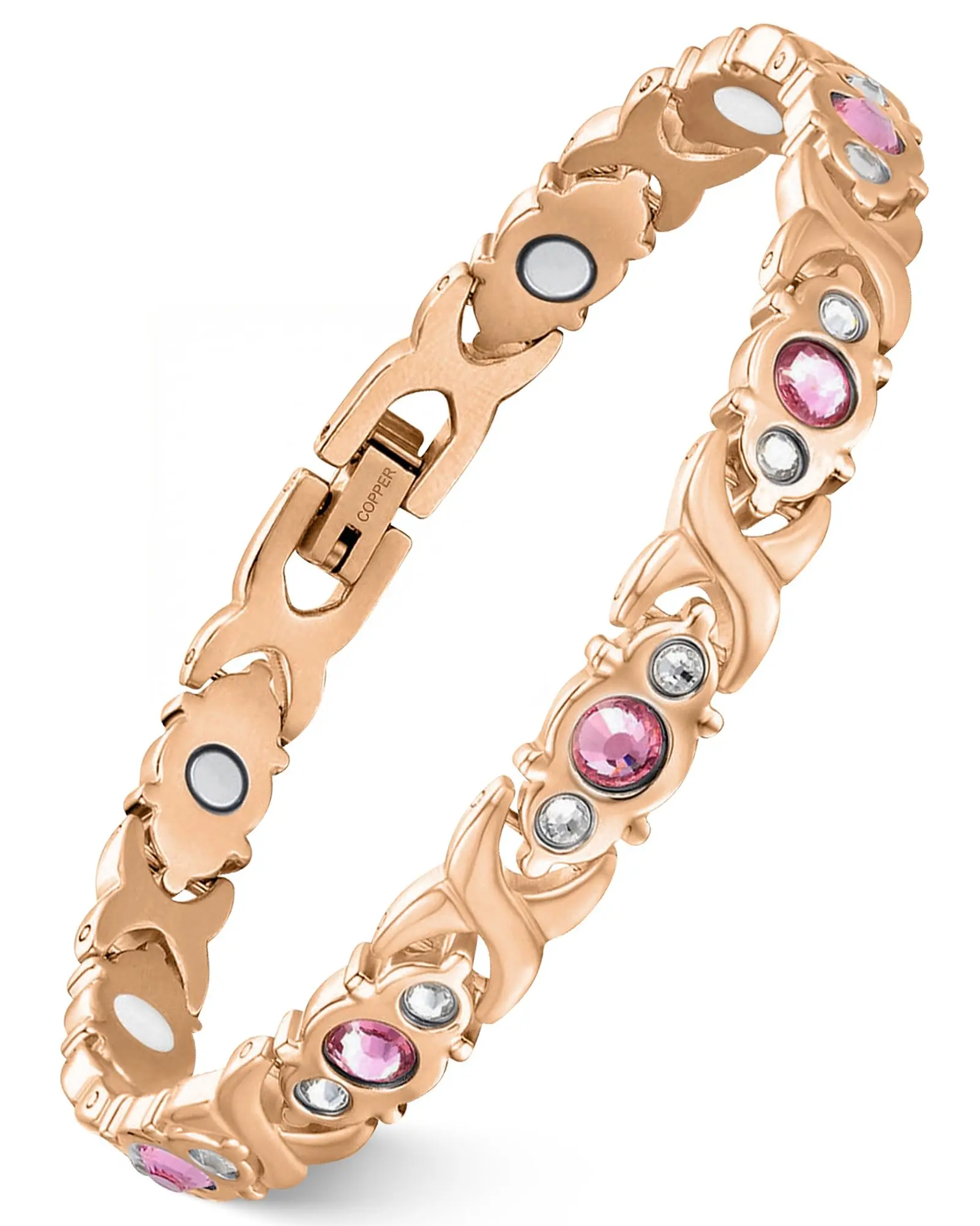 Women's Elegant Magnetic Bracelet - Flower Links, Infinity Eco-Alloy Links with Sparkling Diamond Rhinestones, 3800 Gauss Magnets, Daily Female Fashion Accessory, Christmas Gift