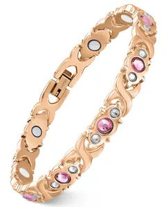 Women's Ultra-Strength Eco-Alloy Magnetic Bracelet - 3800 Gauss Magnet, Sparkling Rhinestones, Flower Motif, Infinite Symbol, Daily Wear Fashion Costume Jewelry, Mother's Day Gifts