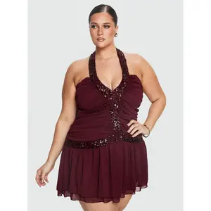 Aisleigh Sequin Halter Mini Dress Berry Curve