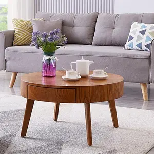 Niccae Wood Coffee Table Set - Rustic Round End Tables, 2-Piece Farmhouse Side Tables, Durable Real Wood for Living Room, Office & Bedroom, Handcrafted with Metal Base