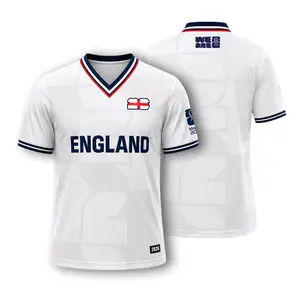 2026 Soccer Jersey for Men, Men's V Neck Short Sleeve Football Shirt, Breathable Quick Dry England National Fan Sports Tee, Unisex Casual Game Day Training Top White Navy Trim