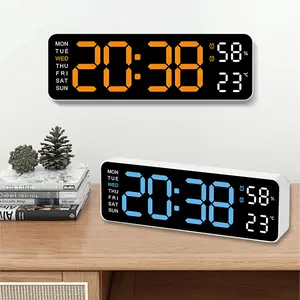 Digital Alarm Clock, LED Wall Clock ,Student Plug-in Digital Clock, Voice-activated Temperature clock， for Living Room and Bedroom Decor ，Good Gifts LED Large Display Digital Wall Clock home office school travel White-Blue large number   Desktop Ornament