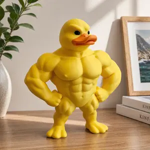 Buff Duck Funny Muscle Duck Figure Gym Meme Decor Hilarious Desk Toy Perfect Gift for Fitness Lovers Yellow Color Durable PVC Material Compact Size