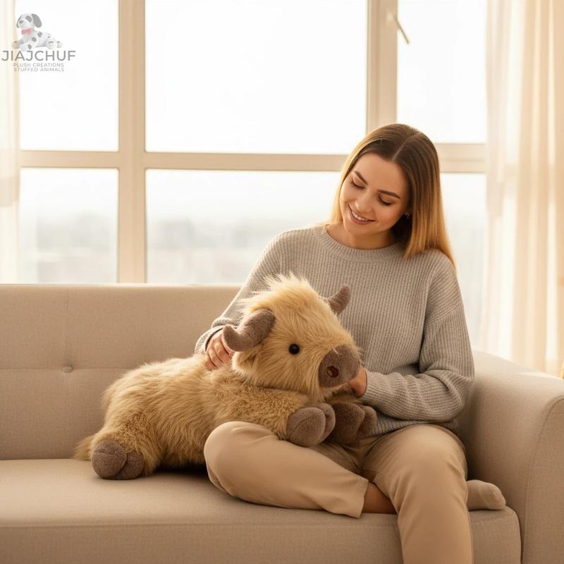 Giant Heatable Highland Cow Plush, 53cm/43cm Microwave Safe Stuffed Animal, Heating Pack & Weighted Limbs, Warm Toy for Adults & Kids