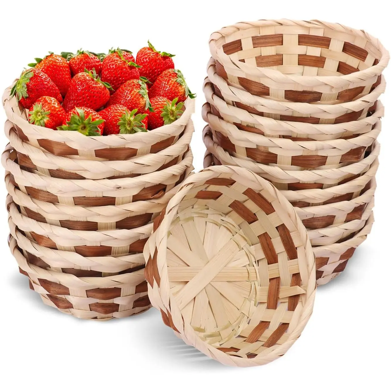 20 Pack 6.5 Inch Round Woven Bamboo Bread Fruit Food Serving and Storage Baskets for Kitchen Restaurant Decor Gift