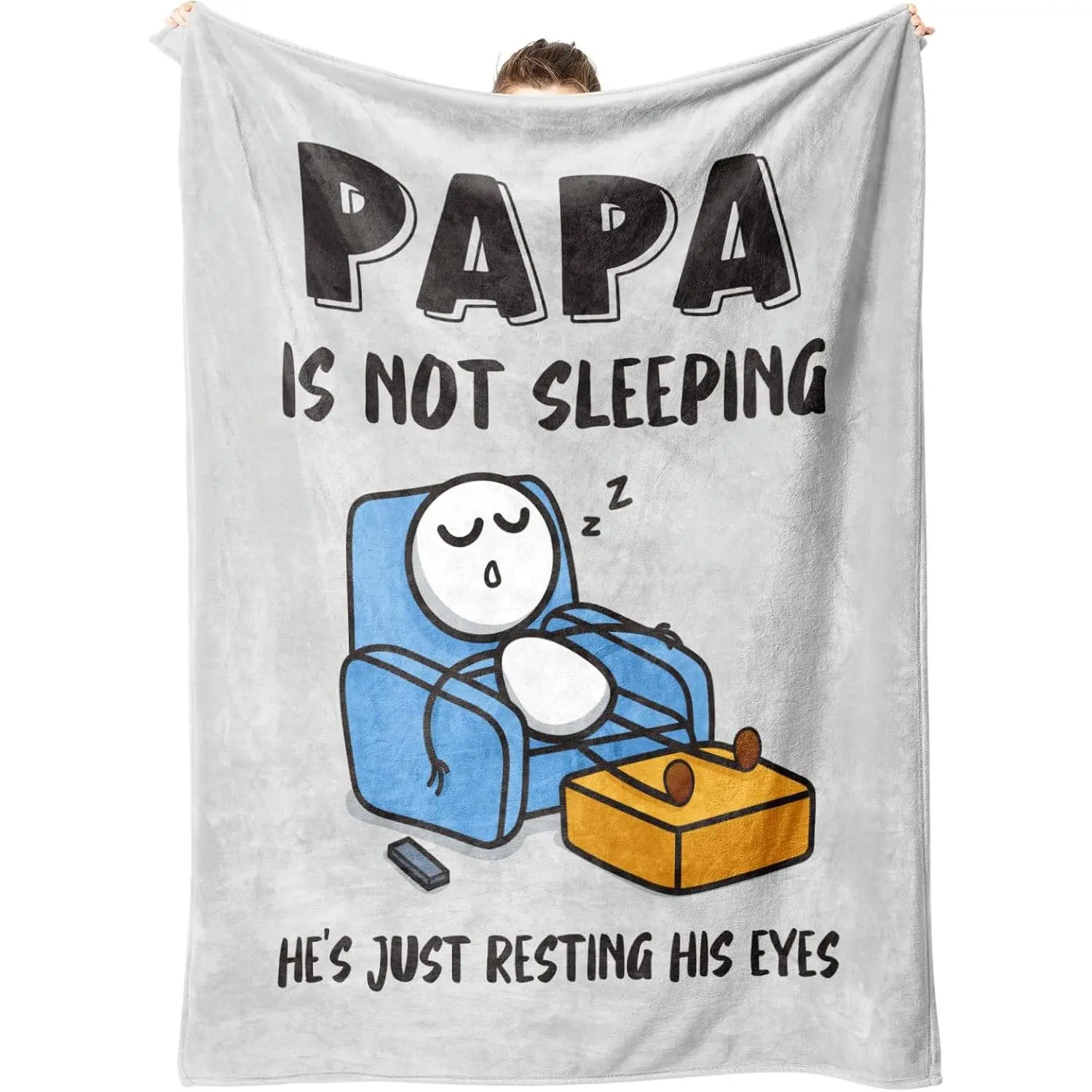Funny Papa Gifts, Papa is Not Sleeping Blanket Gift from Grandkids Daughter Son, Birthday for Papas Dad Grandpa, Flannel Throw for Couch and Naps, 60'’ x 50'’