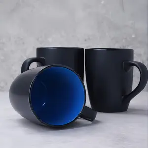 Matte Black Ceramic  Minimalist Two-Tone Design Stylish  Cup for  Lovers 400ml Modern Sleek Finish white Double-Sided perfect gift humorous drinking drinkware reusable retro manager insulated coffee travel  cocktail tea mug cute novelty pottery elegant