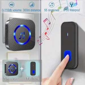 Wireless Doorbell, Ip55 Waterproof, Us Plug, 52 Ringtones, 5 Volume Levels, LED Flash, Easy Installation, Suitable for Home, Office, Store