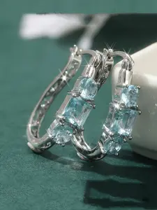 New Luxury Trendy Synthetic Sky Blue Cubic Zirconia Hoop Earrings Wedding Party Elegant Accessories for Women Anniversary Gift Jewelry