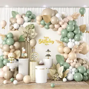 Sage Green Balloon Arch Kit,122Pcs Green Sand White Nude Apricot Matte Neutral Balloons For Baby Shower Boho Wedding Bridal Engagement Gender Reveal Anniversary Graduation Birthday Party Decorations
