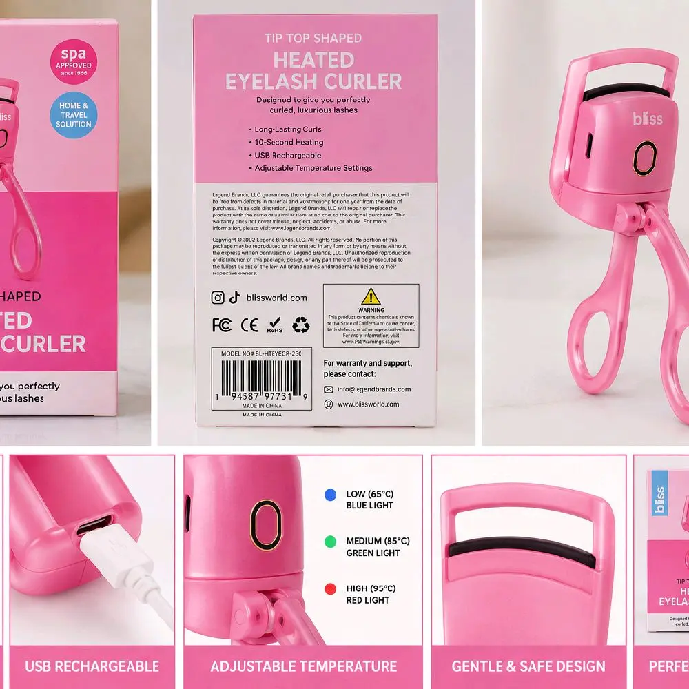 Bliss Heated Eyelash Curler – USB Rechargeable Lash Curler with Adjustable Temperature