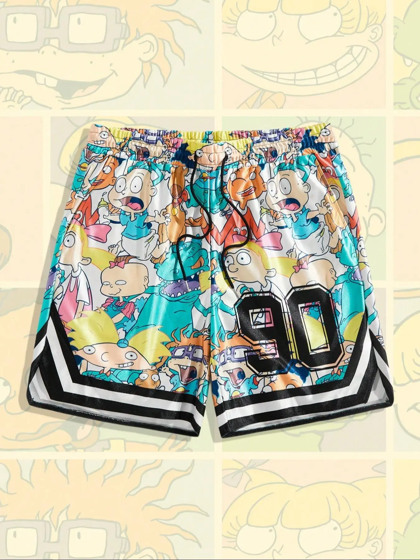 Trendy Cartoon Print Knitted Summer Casual Oversized Baggy Shorts for Men, Loose-fitting Comfortable Design for Young Adults, Perfect for Spring & Fall Wear