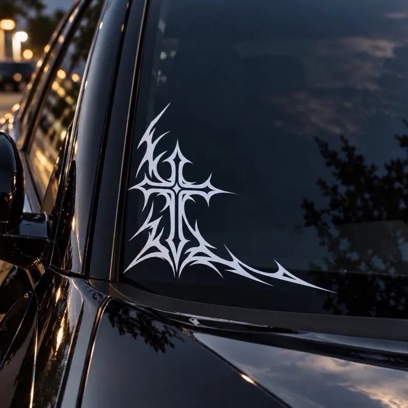 Gothic Tribal Cross Windshield Corner Decal