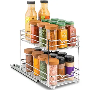 Pull Out Cabinet Organizer for Spices, Cans - Heavy Duty with Lifetime Limited Warranty- Pull Out Spice Rack- Cabinet Pull Out Shelf for Cans,Dishes, Etc, 6.-1/2"W x 10-3/8"D x 8-7/8"H, Chrome