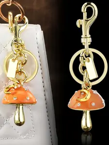 Elegant Rhinestone Mushroom Keychain, Star Moon Element Alloy Pendant, Cute Girl Heart Bag Charm, Car Key Ring Accessory, Unique Gift