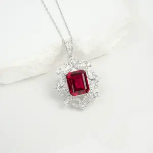 Loysun Women's Snowflake Pendant Necklace, 925 Sterling Silver Statement Piece with 5.5ct Gemstone (Ruby/Emerald/Padparadscha) - Glamorous Evening & Gifts for Holidays, Birthday, Valentine's