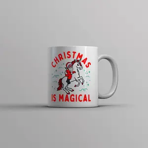 Christmas Is Magical Mug Funny Santa Claus Fantasy Unicorn Novelty Cup - 11oz Funny Coffee Mugs Ceramic Printed Drinkware Cup