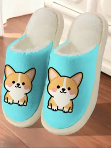 Cute Corgi Plush Slippers, Cozy Warm Fleece Lining, Soft Elastic Sole, Pet Lover Home Winter Casual Footwear