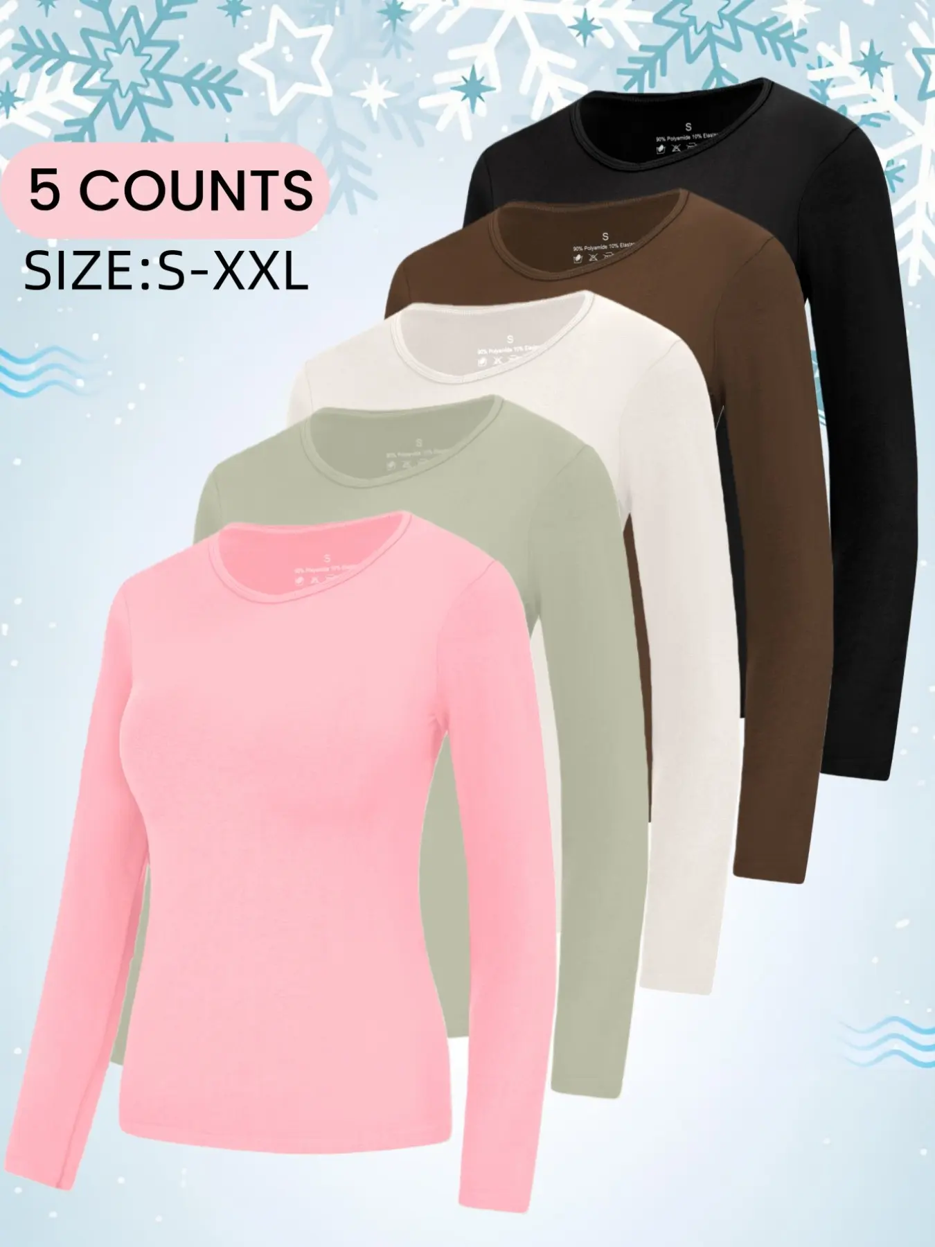 Women's Thermal Shirts Basic Fleece Lined Athletic Tops Long Sleeve Compression Workout Baselayer for Cold Weather, Minimalist, Soft Breathable Solid Round Neck Thermal Tops, Casual Fall & Winter Fitted Bottom Layering Shirts for Women, Womenswear Clothes