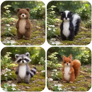 1Set Animal Needle Felting Kit, Felting kits for Beginners adult with Step-by-Step Tutorials, Bear/Raccoon/Squirrel/Skunk DIY Felting Kit, Cute Funny Home Decorative Ornaments, Birthday Valentine's Day and Christmas Gifts