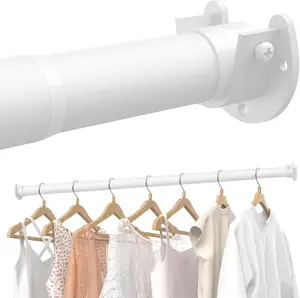 17 to 69 Inches Stepless Adjustable Metal Closet Rod, 1.3 Inches Heavy Duty Clothes Hanging Rod for Closet Wardrobes Laundry RV, White