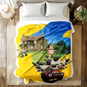 Shaun the Sheep Printed Blanket with Vibrant Farm Scene Cartoon Prints - Super Soft & Skin - friendly, Long - Lasting & Quick - Drying, Machine Washable, Multi - Size for Bed, Sofa, Travel, Camping & Office Naps, Ideal Gift for Cartoon Fans, Throw Blanket