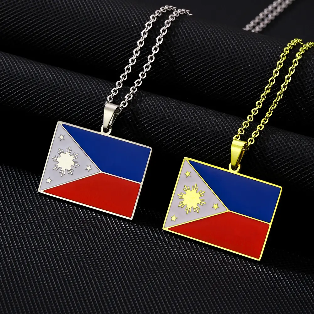 Philippine Flag Necklace Pendant, Vintage Ethnic Style Jewelry with Flag Motif, Unisex Gift for Couples, Unisex Pair