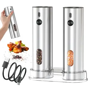 Large Capacity Electric Sea Salt and Pepper Grinder Set with Base Rechargeable Automatic Adjustable Coarseness mixer bbq kitchen Seasoning Utensils