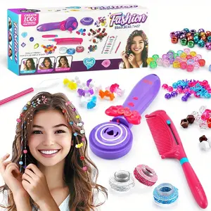 Girls Automatic Braiding Hair Kit, Hair Braiding Tool, Includes 3 Patterns with Beads, String, and Shiny Stickers, DIY Hair Styling Set for Kids over 6 Years