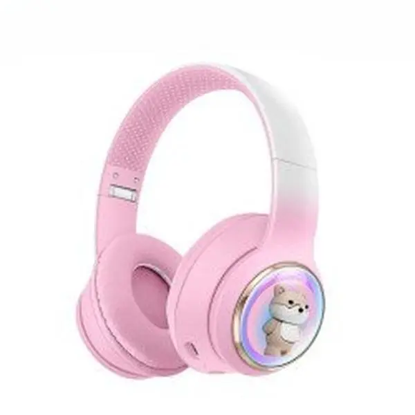 Kik_Bluetooth Over-Ear Headphones with Cute Dog LED Design, Comfort Ear Cups & Immersive Sound AKZ52 for Universal Cell Phone And Bluetooth Device (Pink)