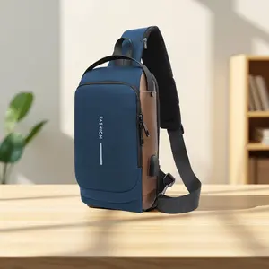 Sleek Anti-Theft Chest Bag with Password Lock for Men - Ideal for Secure Carry During Work Commutes, Gym Sessions, and Motorcycle Adventures, Featuring a Laptop Sleeve and Cable Port