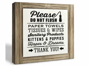 Rustic Bathroom Wall Decor Sign - Lightweight Wooden Box Frame, Funny Farmhouse Style "Do Not Flush Paper Towels" Plaque, Home Decor Gift