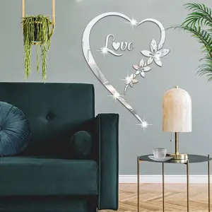 Heart Shaped Wall Sticker, Decorative Wall Sticker, Acrylic Mirror Wall Decal, Self Adhesive Wall Decor, Wall Art Decor for Home Living Room Bedroom, Ornaments