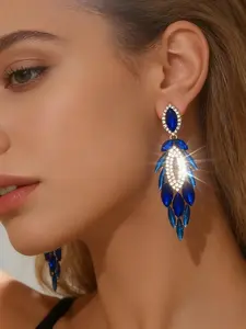 Vintage Sapphire Blue Eye Rhinestone Earrings, Tear Drop Earring, Luxurious Party Style Ear Decor, Royal Court Women's Jewelry, Perfect Gift Choice