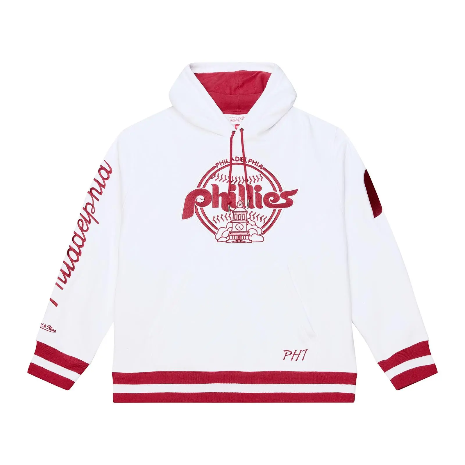 Philadelphia Phillies Arctic White Fleece Hoodie MLB Throwback Sweatshirt Vintage Fan Gear Mitchell & Ness
